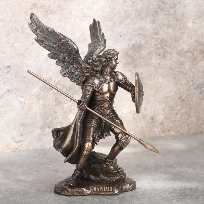 Unicorn Studio 9 1/2 Inch Archangel Raphael Cold Cast Resin Antique Bronze Finish Statue - Image 5